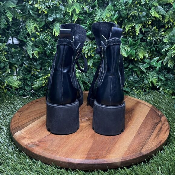 ZARA Boots Women 9 US 40 EU Black Moto Combat‎ Chunky Heel Lace Up Ankle 2111 - Picture 12 of 14